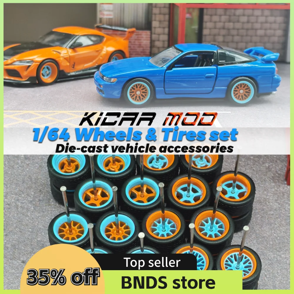 1/64 고무 타이어가 있는 휠 걸프 - 레이싱 장난감용 스케일 모델 자동차 수정 부품 1 세트