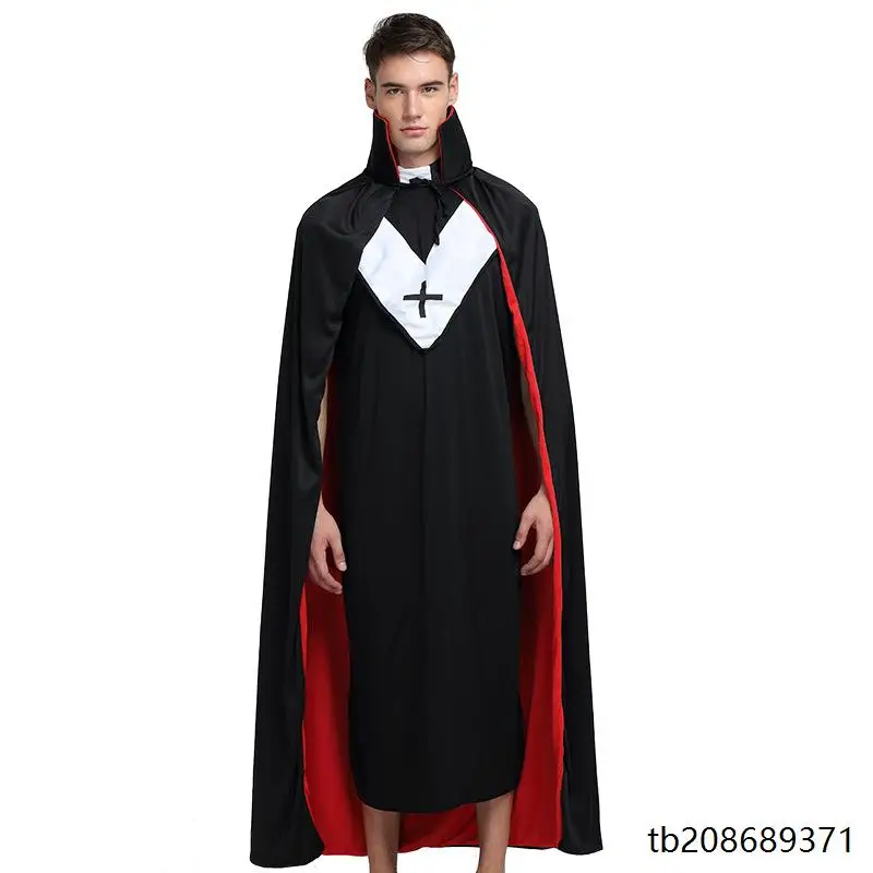 عباءة هالوين بطبقتين بياقة مزدوجة باللونين الأحمر والأسود، زي ساحر أو مصاص دماء أو شيطان، عباءة للبالغين بأسلوب قوطي، أزياء ن... #5