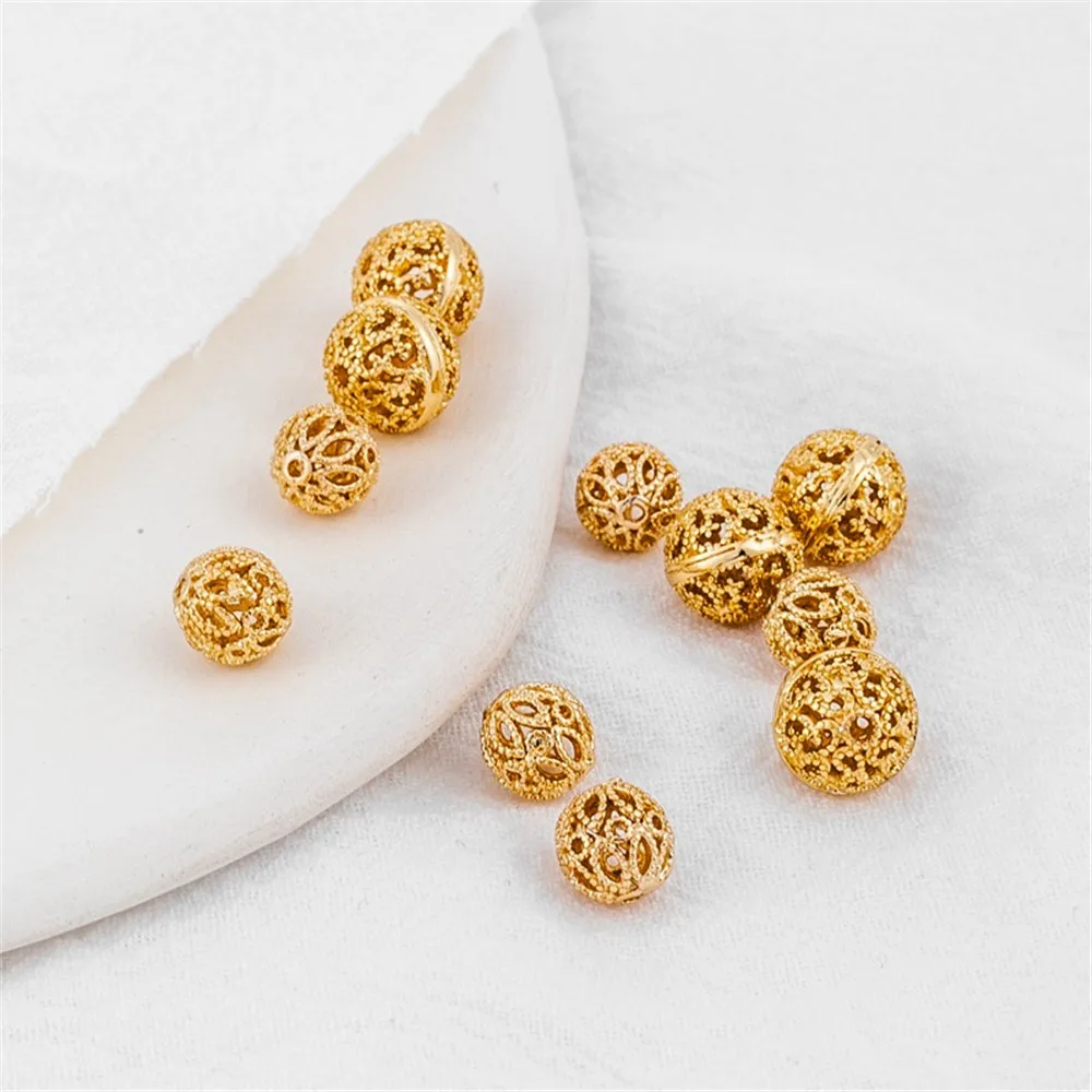 1PCS 10mm, 12mm 14K Gold Hollow Beads for Bracelet and Necklace, DIY Accessories