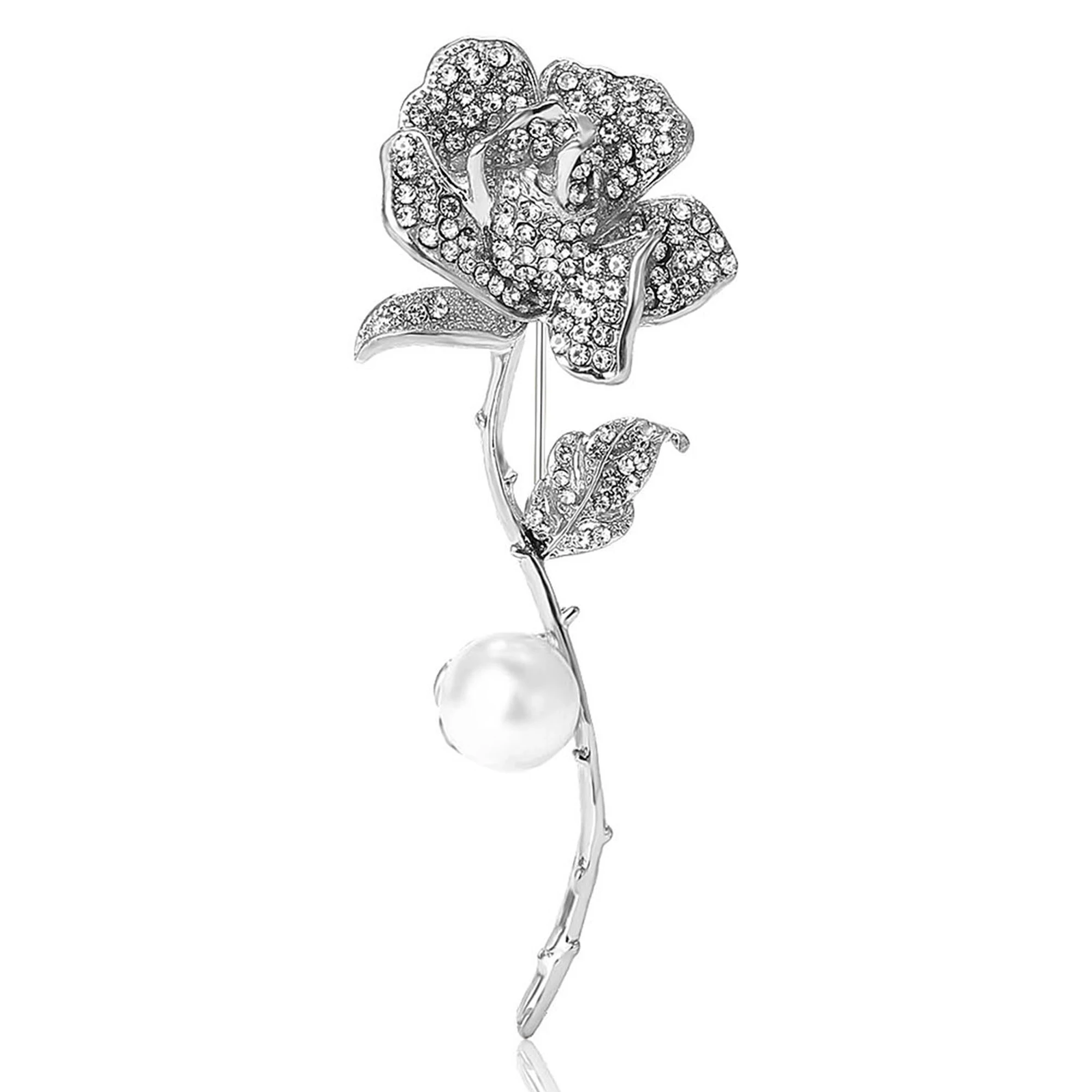 

Beaut&Berry Elegant Rhinestone Pearl Rose Flower Brooches for Women Unisex Plant Pins Casual Party Accessories New Gifts Friends