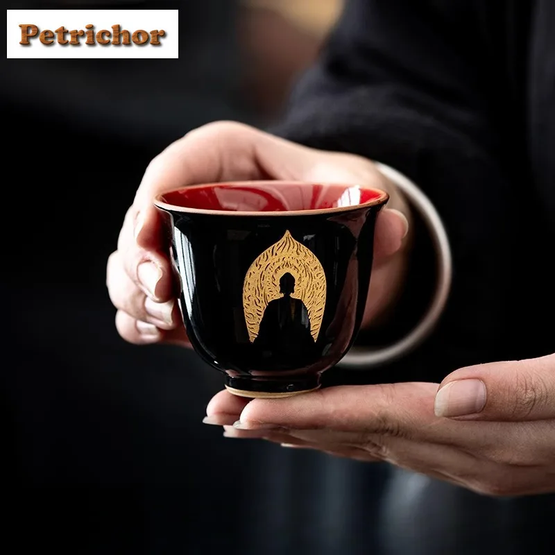 

80ml Dunhuang Gilding Phaseless Buddha Teacup Zen Tea Bowl Sample Tea Cup Tea-tasting Personal Cup Chazhan Master Cups Supplies