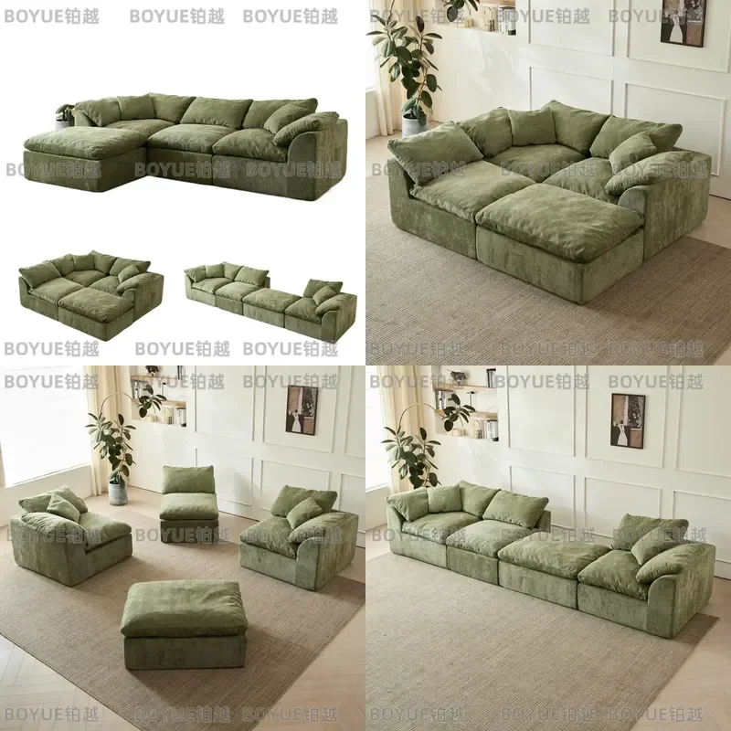 Green Chenille L Shaped Sectional Sofa Modular Deep Seat Couch with Ottoman Modern Living Room Furniture Oversized 3 Seater