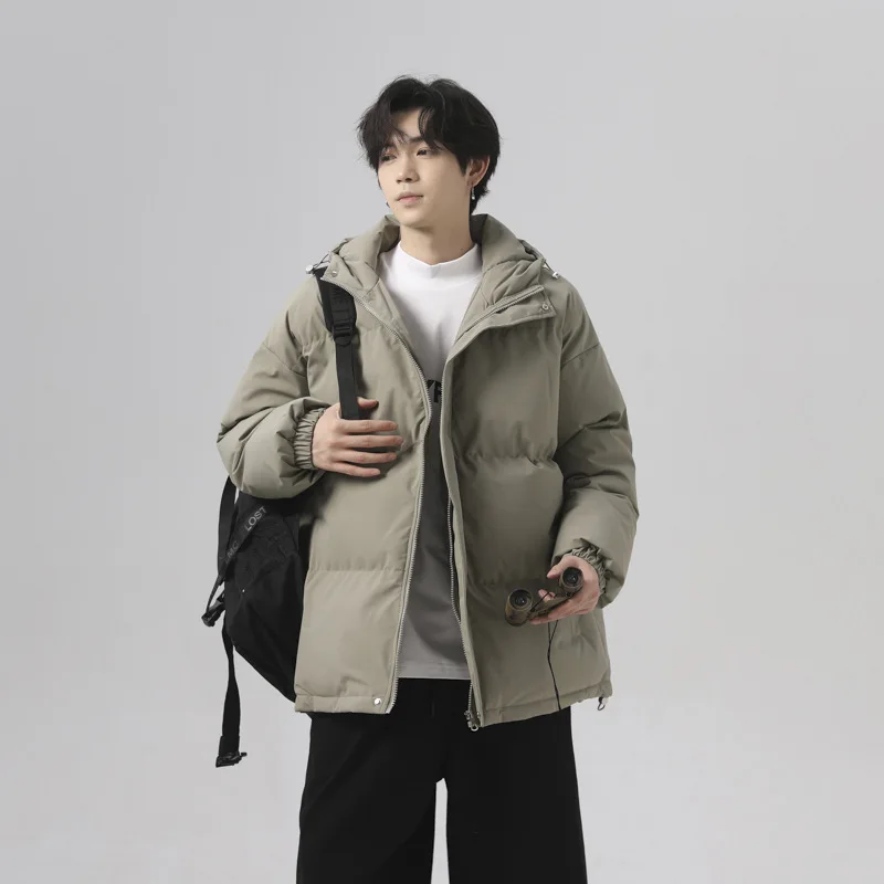 

Winter New Fashion Men's Solid Color Thicken Casual Trendy Simple Basic Loose Hooded Quilted Coats Male Parkas Clothes Jackets