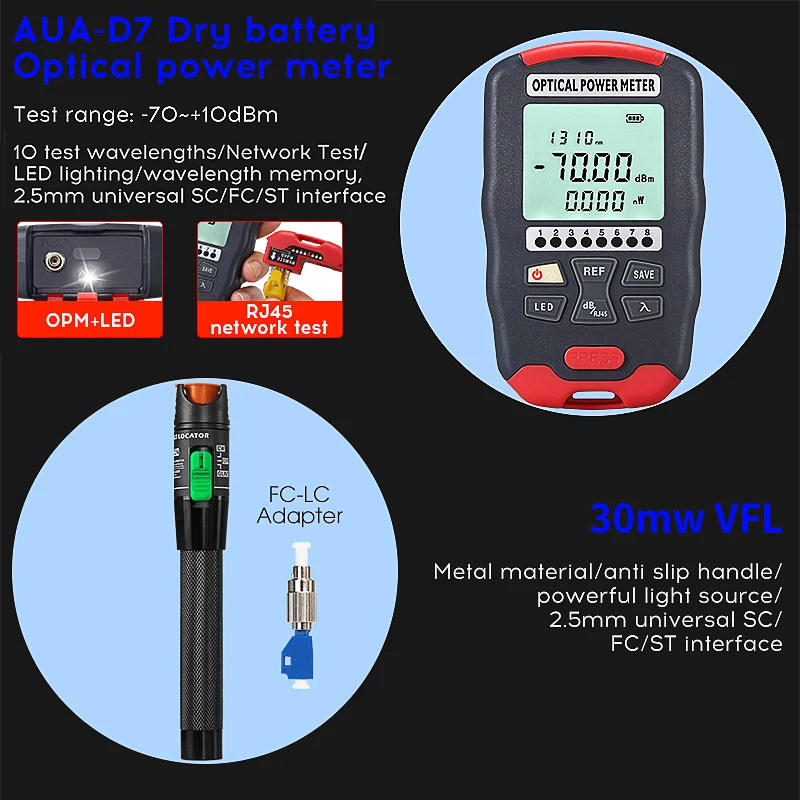COMPTYCO Fiber Optic Tool Kit 30mW Visual Fault Locator FTTH Tools Fiber Power Meter Optical Bag AUA-X5 Fiber Cleaver image 3