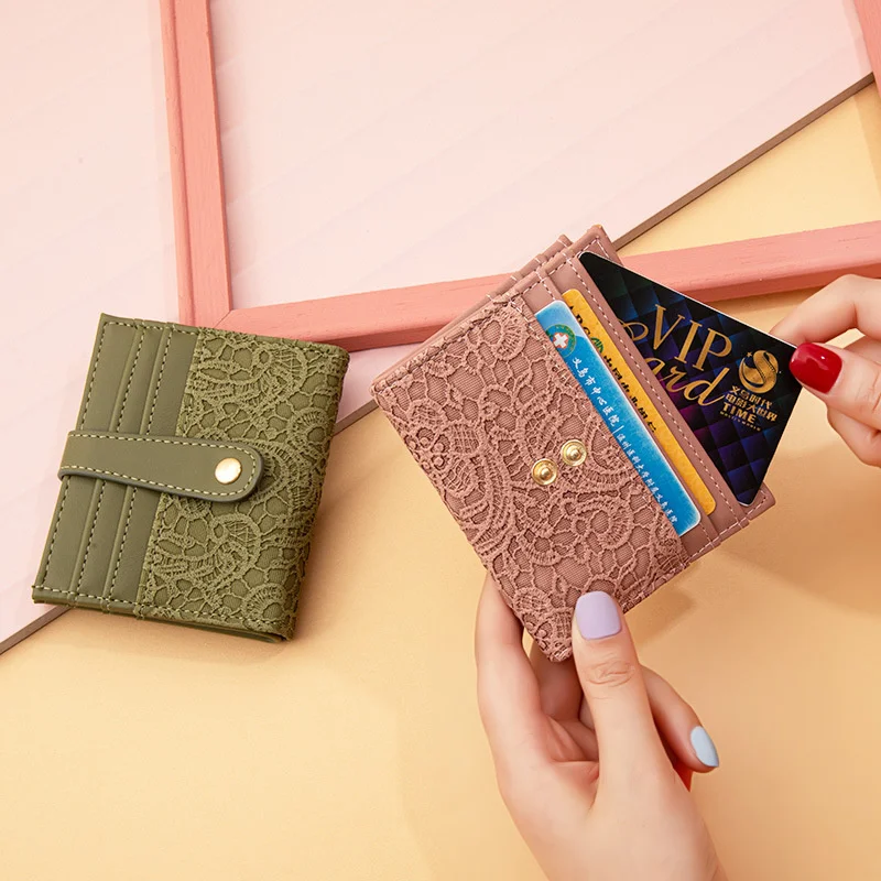 Embroidered card bag women 2021 new multifunctional PU leather short wallet simple multi card position Mini zero wallet