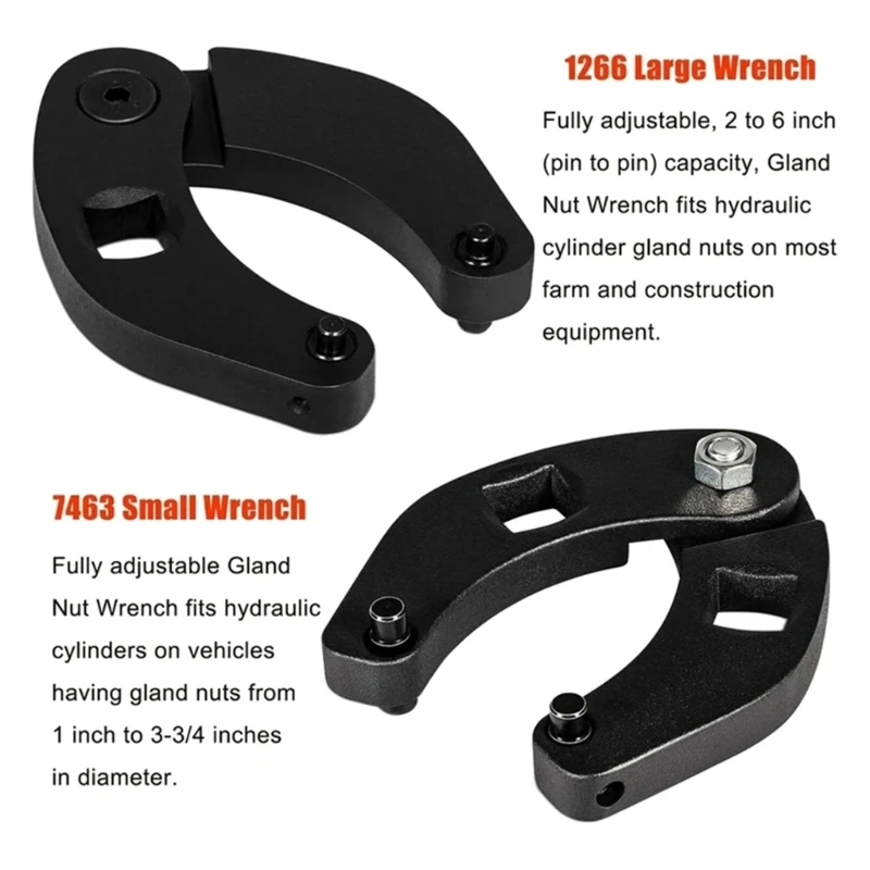 2pcs Adjustable Gland Nut Spanner Wrench Tool for Hydraulic Cylinders on Most Farm and Constructions Equipment 1266 7463