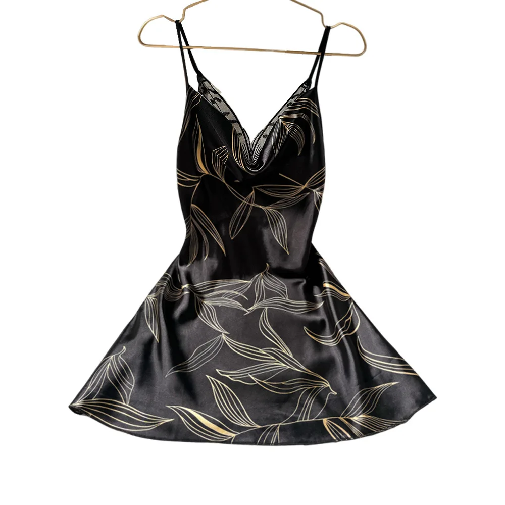 Spring Summer Imitation Silk Backless Nightdress Sexy Lace Butterfly Decoration Simple Suspender Home Dress Medium Sexy view 4