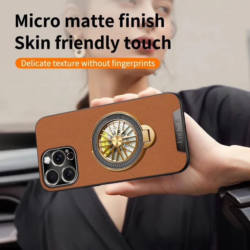 

For IPhone 15 14 Plus 11 12 13 16 Pro Max Phone Case Lens Protection Shockproof Soft Leather Back Cover Cases with Holder