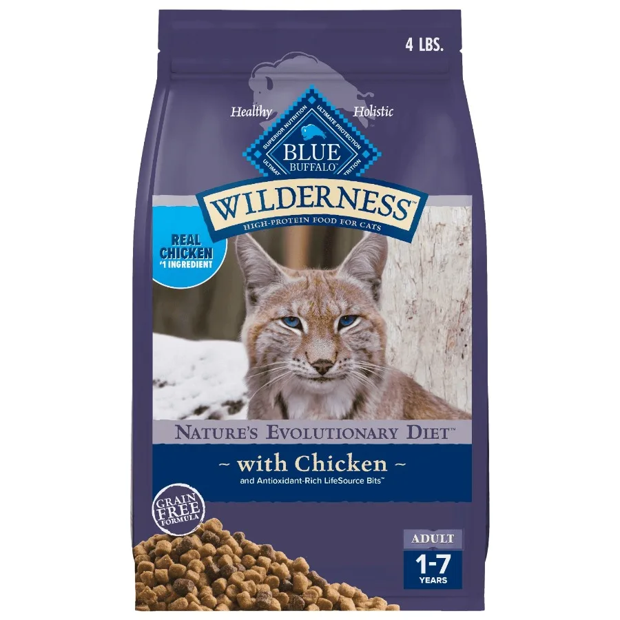 

Сухой корм для кошек Wilderness Natural с высоким содержанием белка, без зерна, с курицей, 4 фунта (1,8 кг)