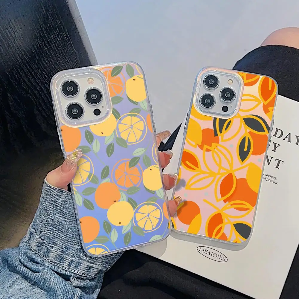 

Luxury Orange Design Phone Case For iPhone 17 16 15 14 13 12 11 Pro Max Plus Transparent Aurora Laser Gradient Cover