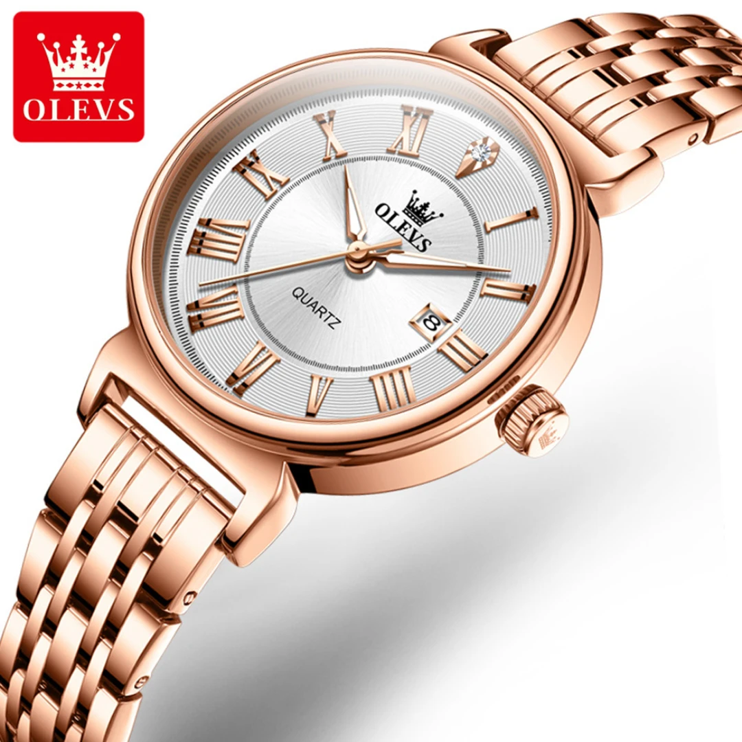 

OLEVS 9997 Quartz Fashion Watch Gift Stainless Steel Watchband Round-dial Calendar