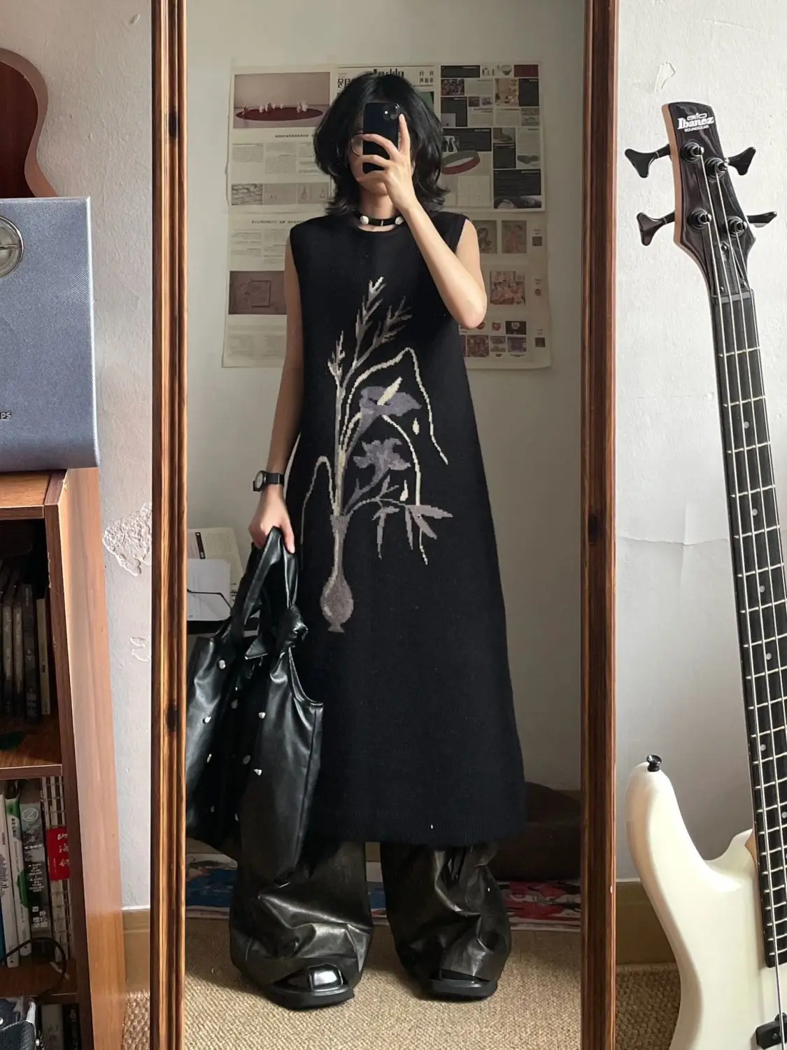 

Knitted Sleeveless Dresses Woman Elegant Womens Winter Thickening Splice Fabric Material Fuzzy Korean Style Pockets Detail Solid