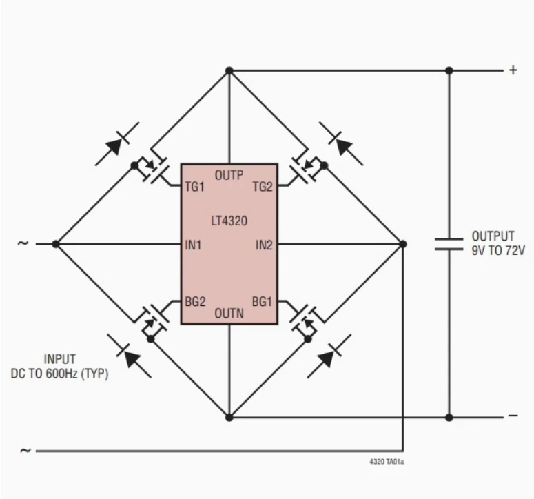 Ideal Diode Rectifier Bridge LT4320+NCEP023N10LL