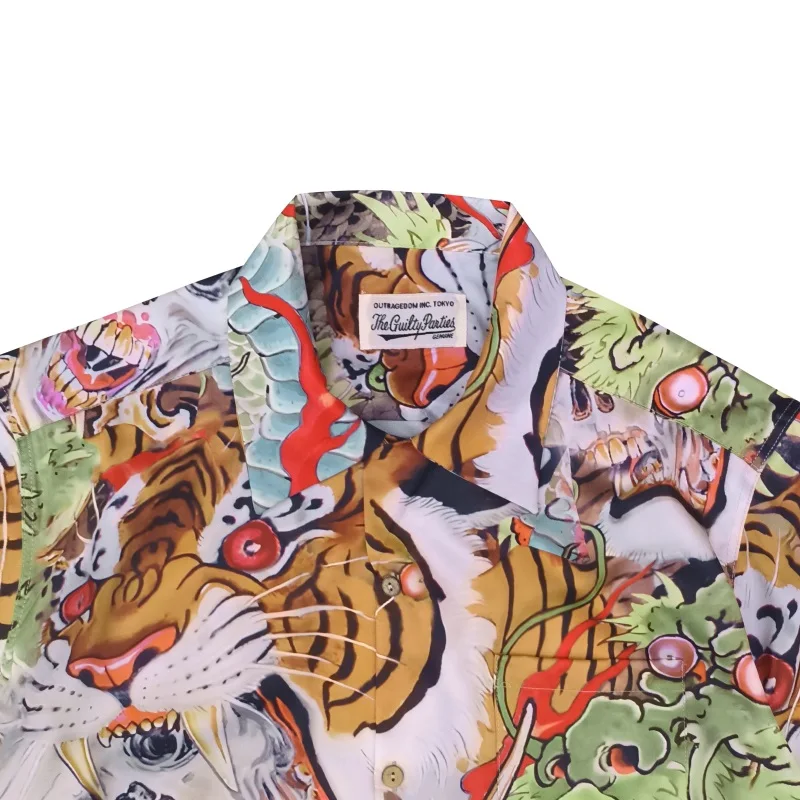 Best Quality 1:1 Autumn Winter WACKO MARIA Vintage Print Dragon Skull Mens Womens Hawaii Long Sleeve Shirt