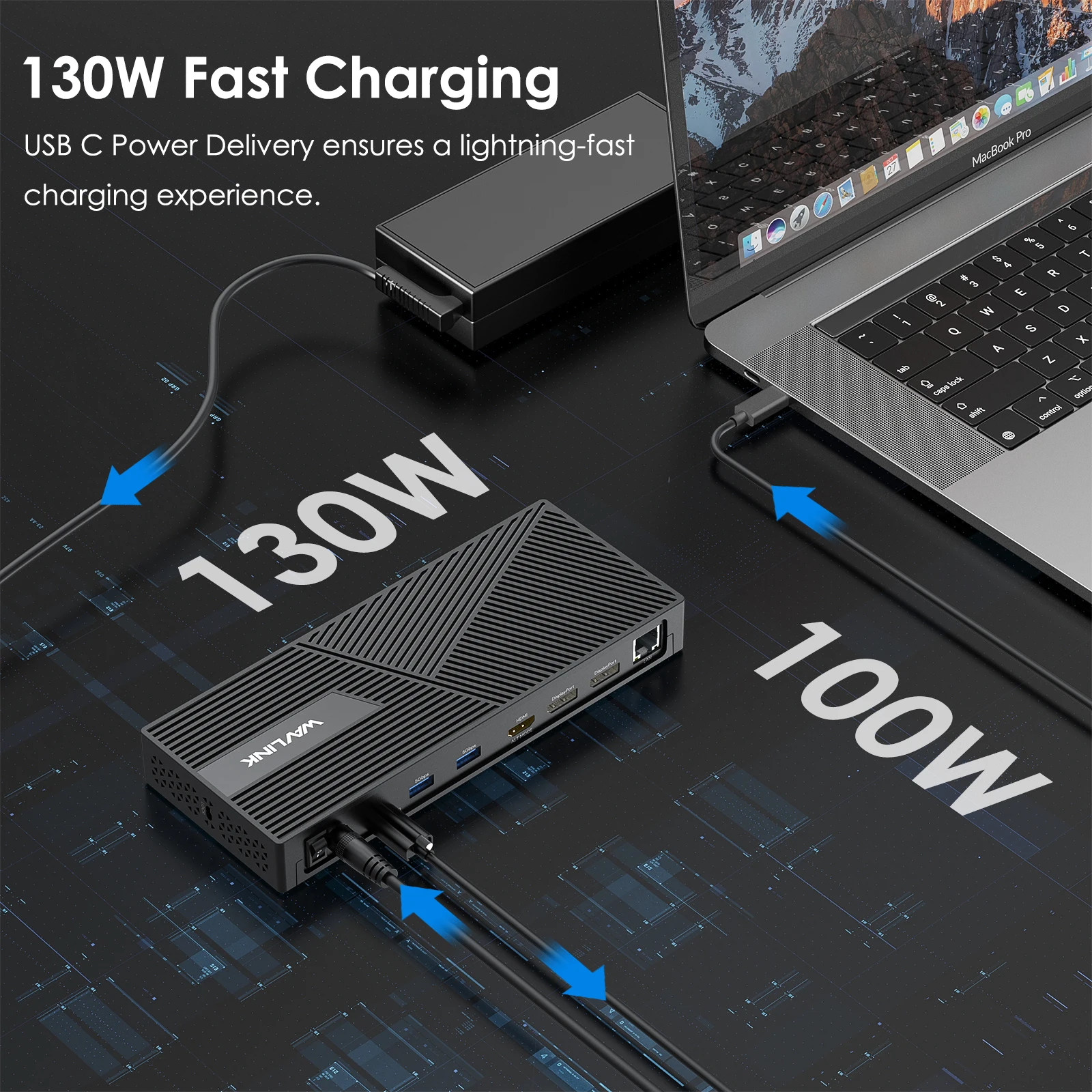 Imagem -04 - Wavlink-universal Triplo 4k Display Docking Station Usb-c Laptop Dock Monitores Hdmi Portas dp 130w 100w pd Carregamento
