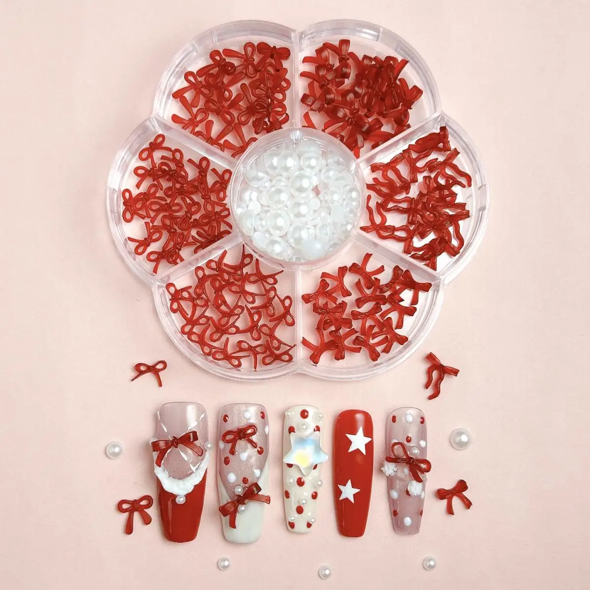 1Box Mini Sweet Heart Star Bow Resin Nail Charms Minimalist Ribbon Bow Pearl Maillard Color Series Nail Art Decorations DIY Nail