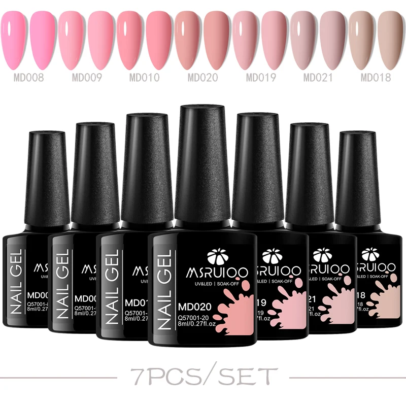 MSRUIOO 7 szt. Różowy Nude Kawa Kolorowy Lakier Żelowy do Paznokci Akcesoria do Paznokci Neonowy Makaronowy Lakier Żelowy do Paznokci do Manicure