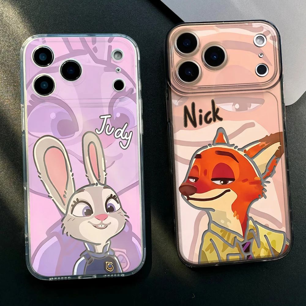 Disney Judy Nick Wilde Paar-Handyhülle für iPhone 17 16 15 14 13 12 11 PROMAX Silikon Transparente TPU Soft Shell Hülle
