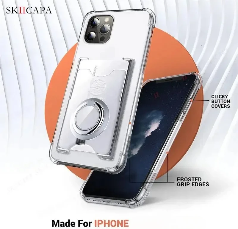 Picture 5: Card Slot Clear Phone Case for iPhone 17 Pro Max 17 Air Ring Holder Shockproof Soft Back Cover Stand Funda for iPhone 17Pro