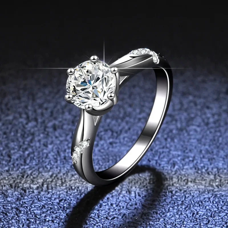 

18K gold inlaid diamond ring, moissanite wedding jewelry, six claw PT950 platinum fashionable and simple ring