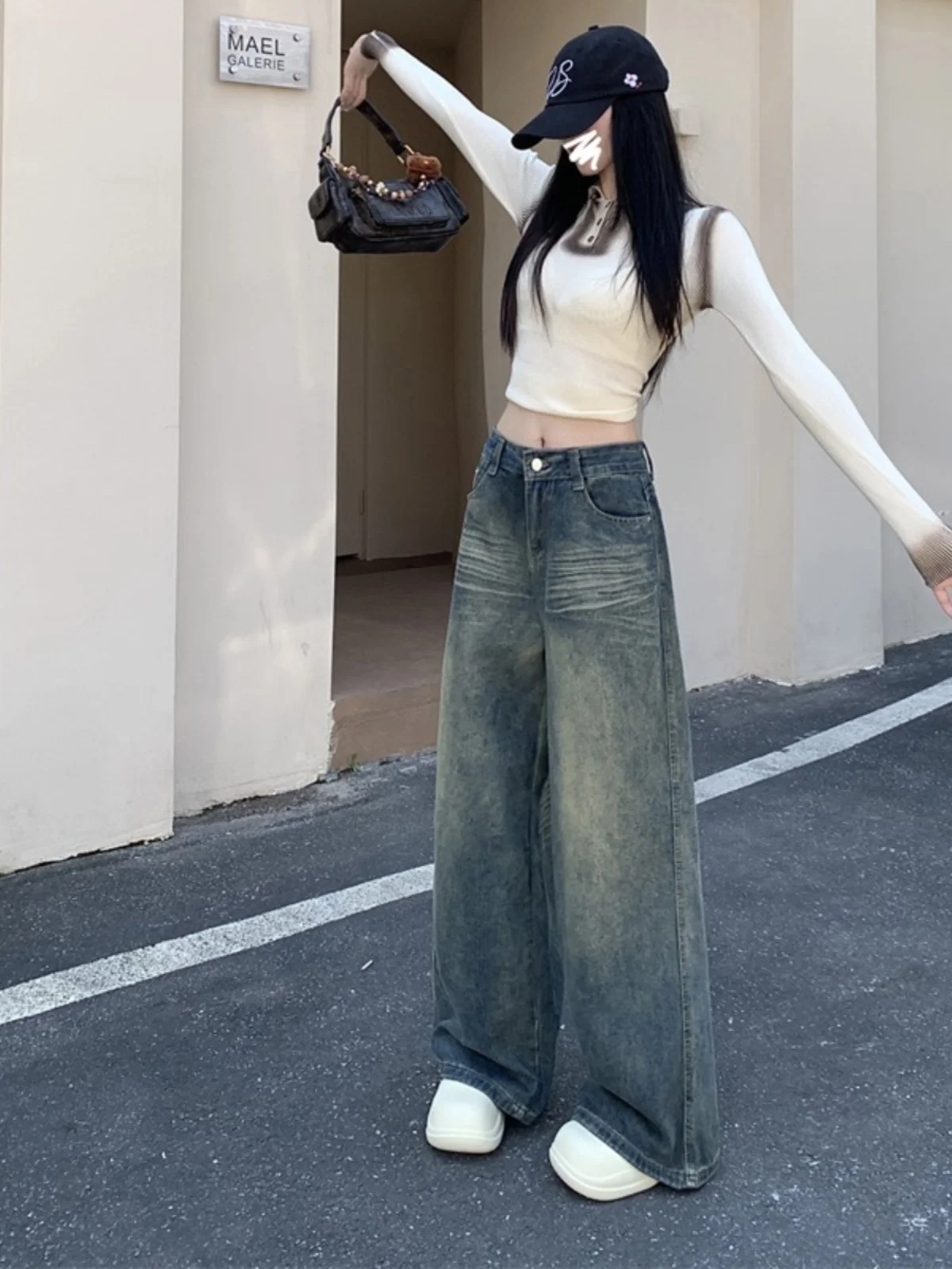 Laagbouw Jeans Y2K 2000S Kleding Gestapeld Ruche Geplooid Gedrapeerd Split Split Asymmetrisch Detail Zijkant Vrouwelijke Denim Broek Mode