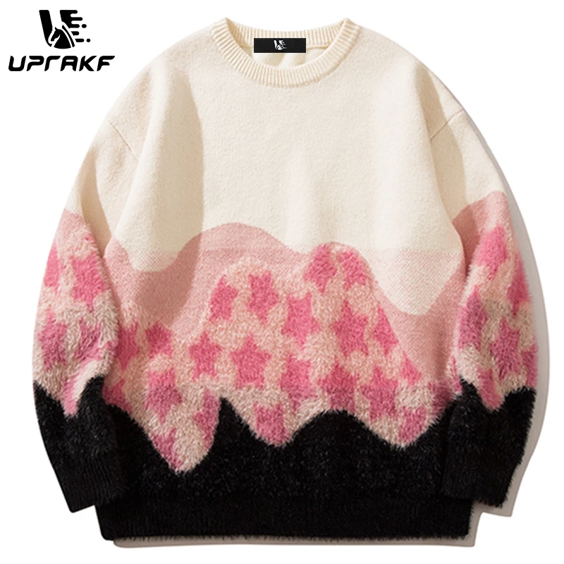 

UPRAKF Star Print Sweater Loose O-Neck Pullover Winter Long Sleeves Casual Fashion Warm Autumn