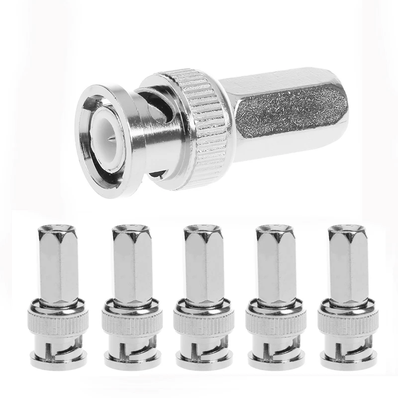5pcs Twist On BNC Male Plug RF Coax Connector Cable Adapter for CCTV IP Camera Security System C4