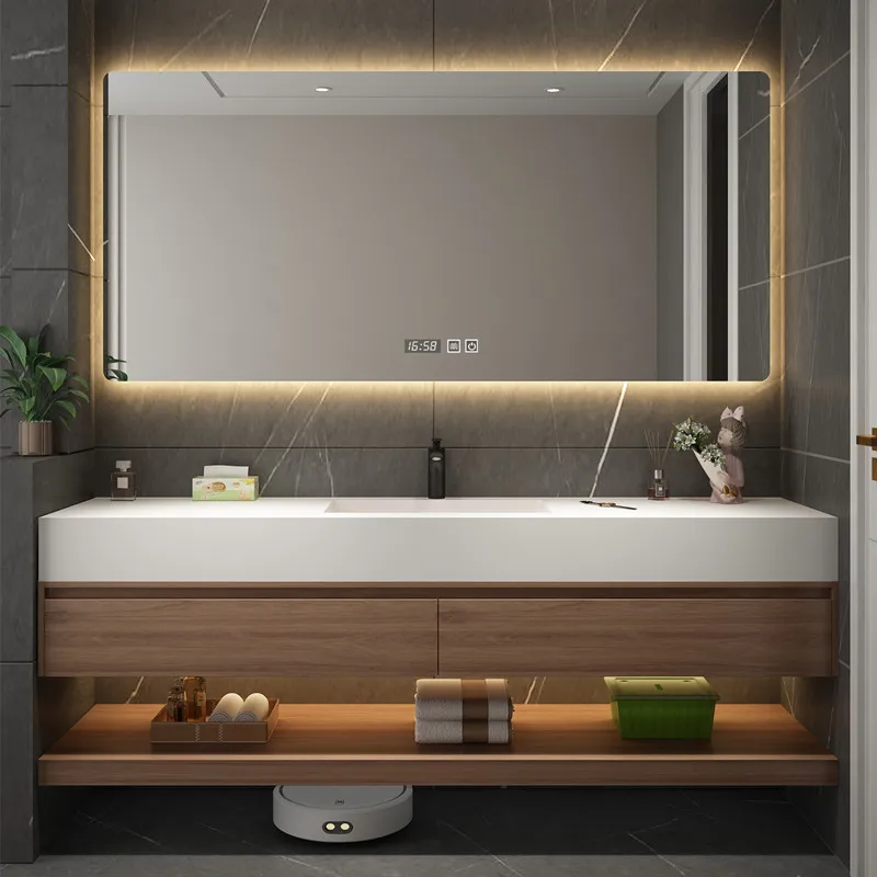 Bathroom cabinet, face wash table, basin cabinet combination, modern simple rock slab integrated basin, bathroom hand wash table