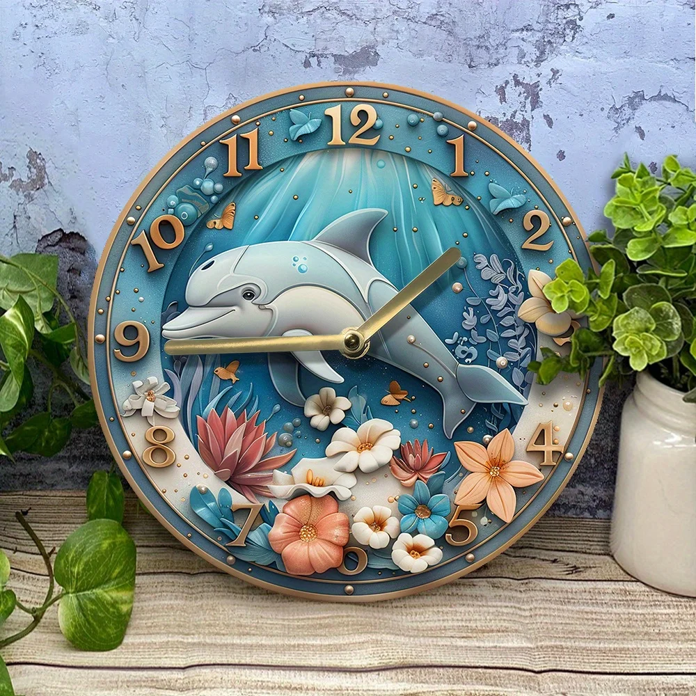 Silent Aluminum Wall Clock with Dolphin Design - Diy, Perfect for Summer Bedroom & Easter Decor Wall Clock Modern Design