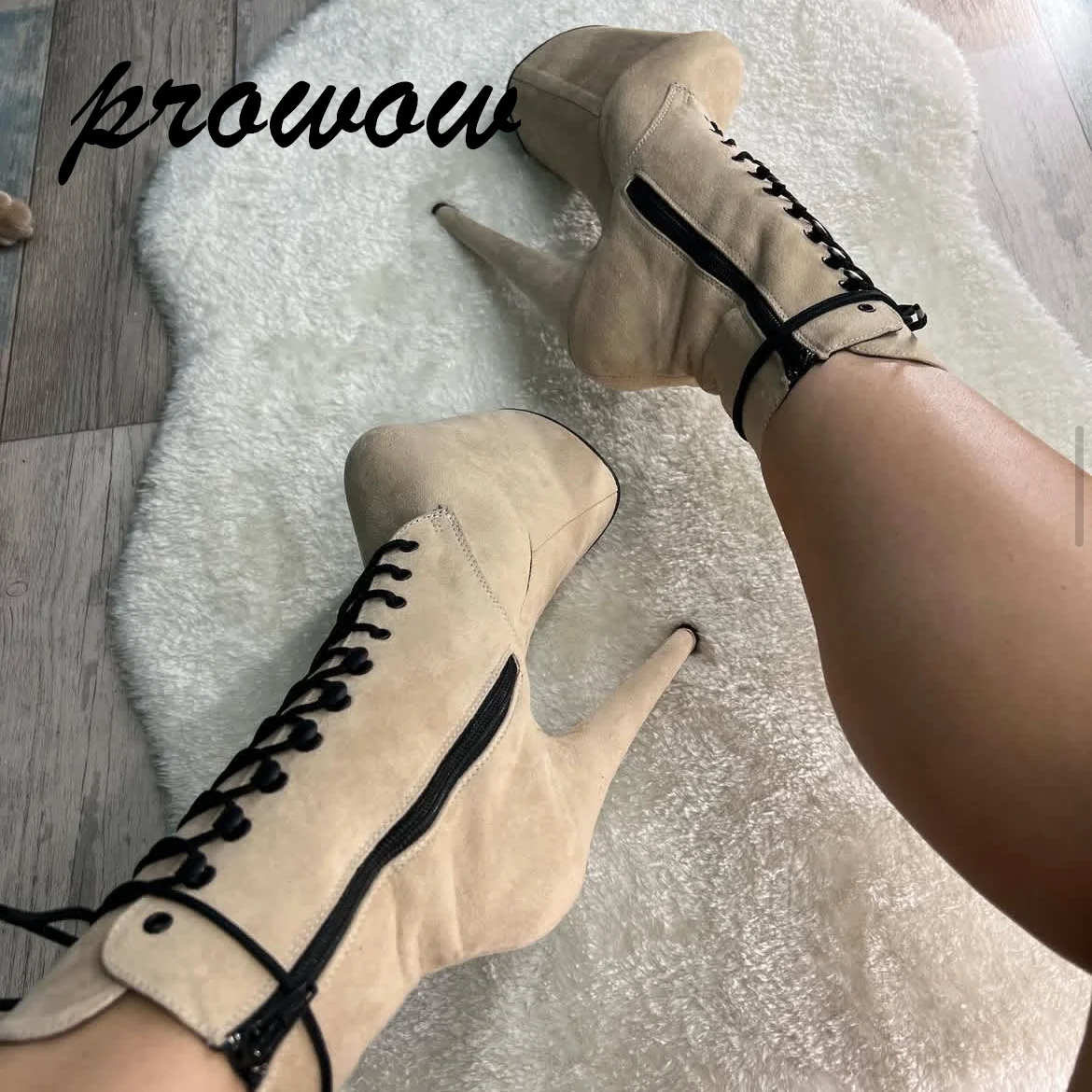 

Prowow/20 см/8 дюймов замшевые экзотические ботильоны модные туфли на высоком каблуке со шнуровкой для ночного клуба на платформе для танцев на пилоне