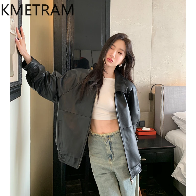 100% Top Layer Sheepskin Jacket Woman Black Loose Genuine Leather Jackets New in Outerwears Fall Clothes 2025 Women кожанка