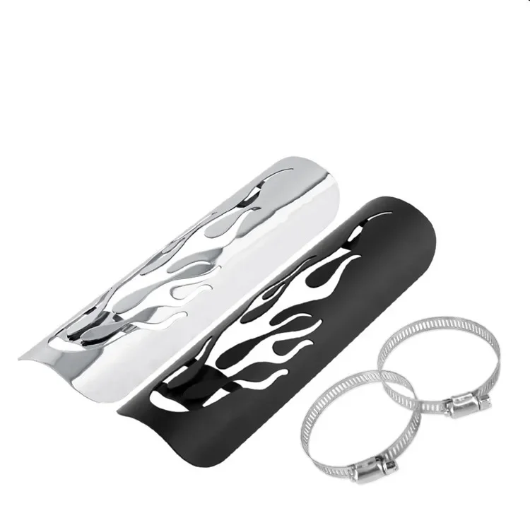 

Черный мотоциклетный глушитель с пламенем, теплозащитный экран, защита пятки для Harley Honda Kawasaki Suzuki Yamaha