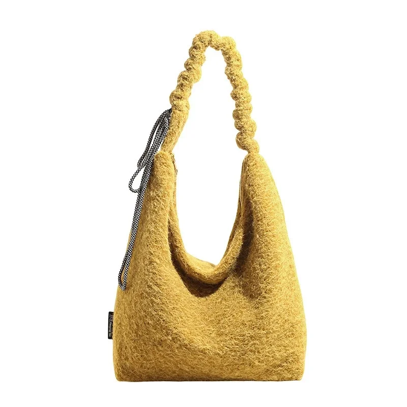 أفخم فو الفراء حمل حقيبة المرأة ركاب سعة كبيرة الكتف حقيبة تحت الإبط الخريف الشتاء دافئ عادية العمل كلية حقيبة يد #5