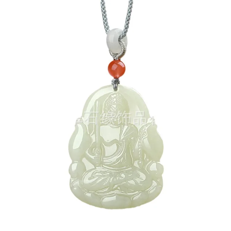 Double Sided Zodiac Buddha Hetian Jade Pendant Manjusri Samantabhadra Bodhisattva Necklace Pendant for Snake Year Gifts