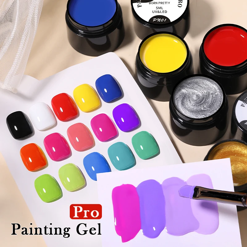 BORN PRETTY 5ml Pro Schilderen Gel Nagellak Nagelverf Liner Kleur Gel Nail Art Glitter UV Gel Top Coat manicure Tekening Gel