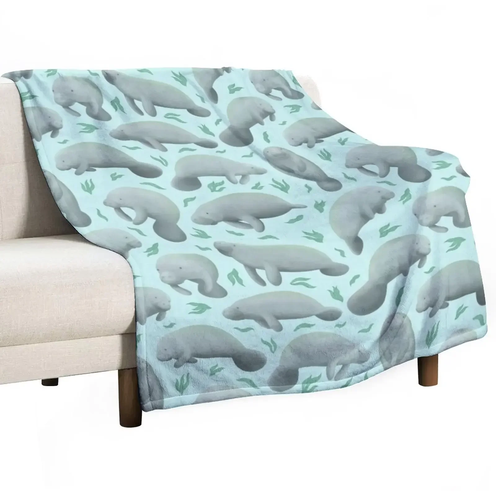 manatees (blue) Throw Blanket Single funny gift bed plaid Loose Blankets