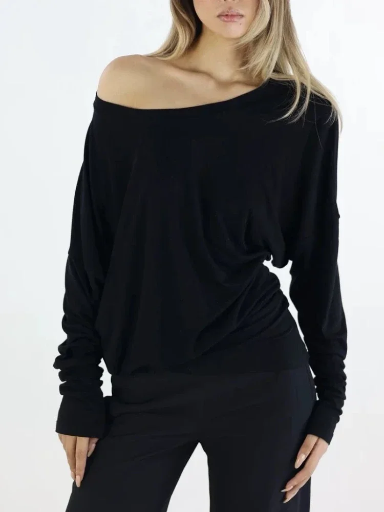 المتضخم الجرونج الصلبة تي شيرت غير رسمي مطوي خمر بسيط قبالة الكتف تيز كل مباراة الشارع الشهير بلايز الكورية Y2k الجمالية #5