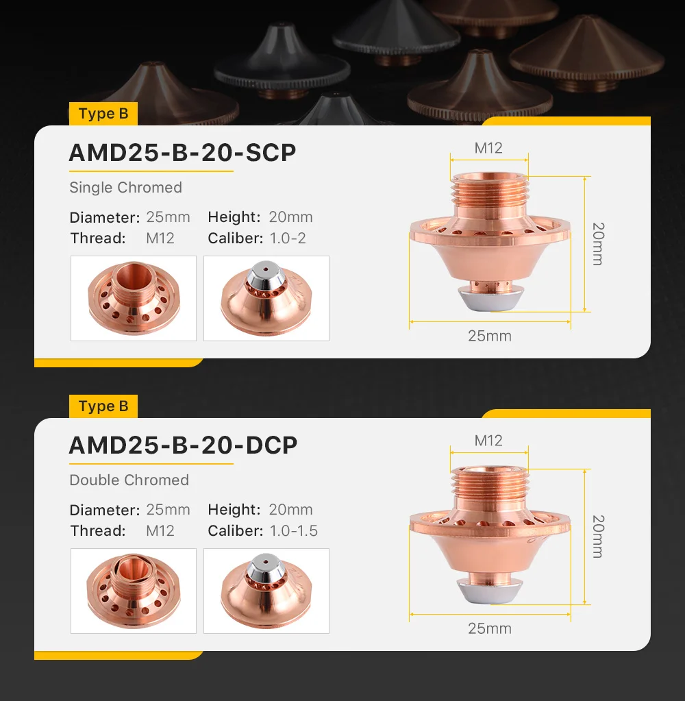 Cloudray Laserschneiddüse AMD B Typ D25 H20 M12 Einzel-Doppel-Chrom-Düse für 1064 nm Faserschneidemaschine – Detail 2