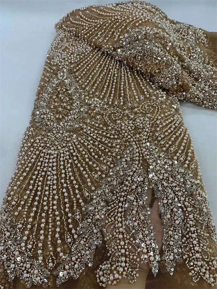 แอฟริกันHeavyลูกปัดผ้าลูกไม้ 2025 คุณภาพสูงไนจีเรียSequinsเจ้าบ่าวลูกไม้ภาษาฝรั่งเศสคําTulleผ้าสําหรับงานแต่งงานชุดเย็บ