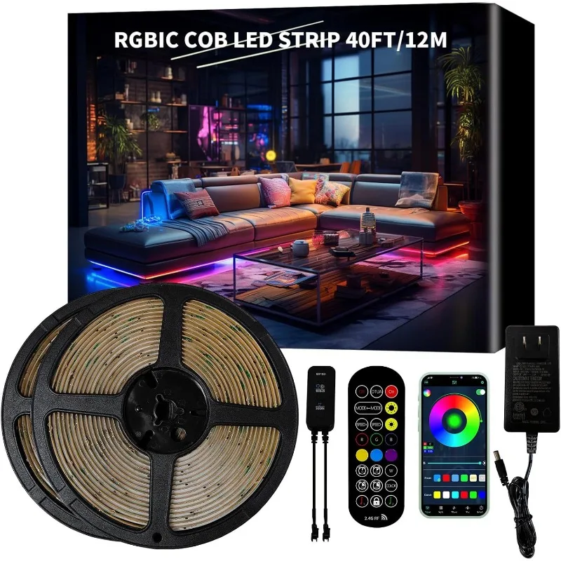 40ft COB RGB+IC LED Strip Lights, Bright Dream Color COB LED Light Strip