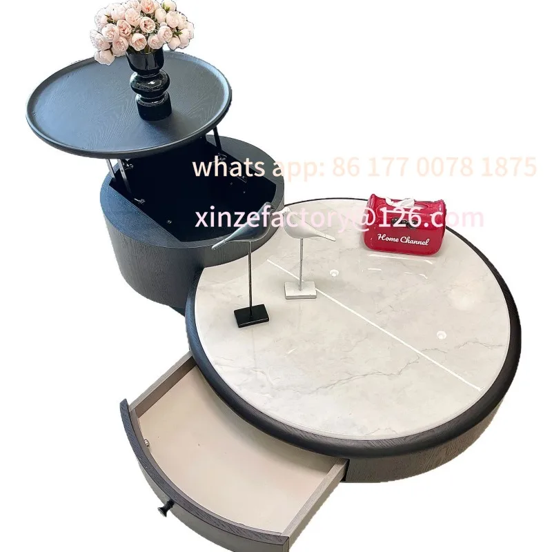 Customizable 2025 new Italian minimalist coffee table light luxury high sense designer living room household round marble coffee