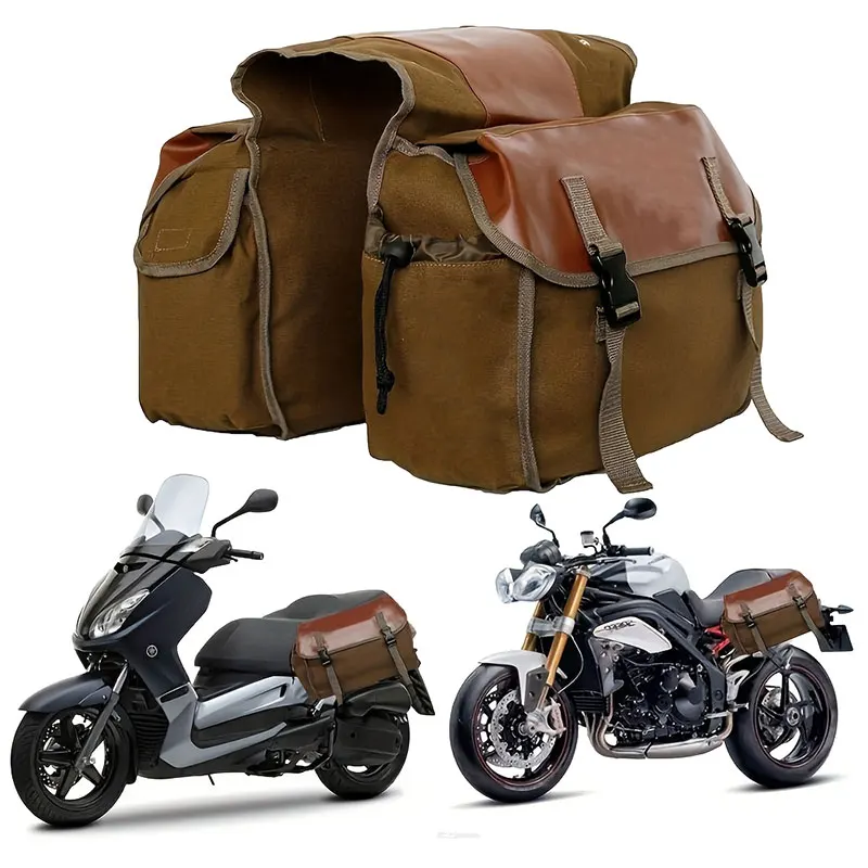 

Retro Motorcycle Bag Wear-resistant Canvas PU Leather Arge Capacity Double-sided Storage Motorcycle Pannier Bag Saddle Side Bag