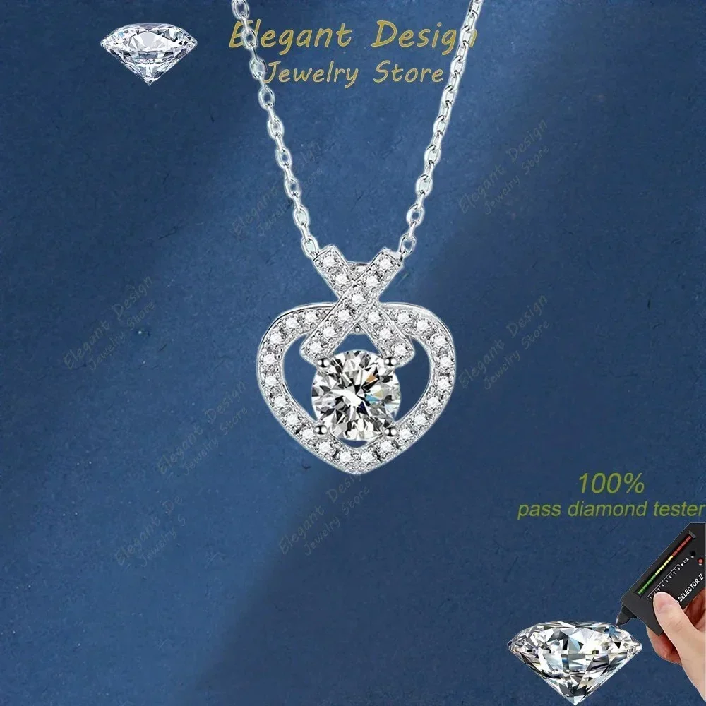 Elegant-Design PT950 Platinum Sparkling 1ct Moissanite Heart Pendants for Women, Wedding Nice Necklace Valentine's Day Gift