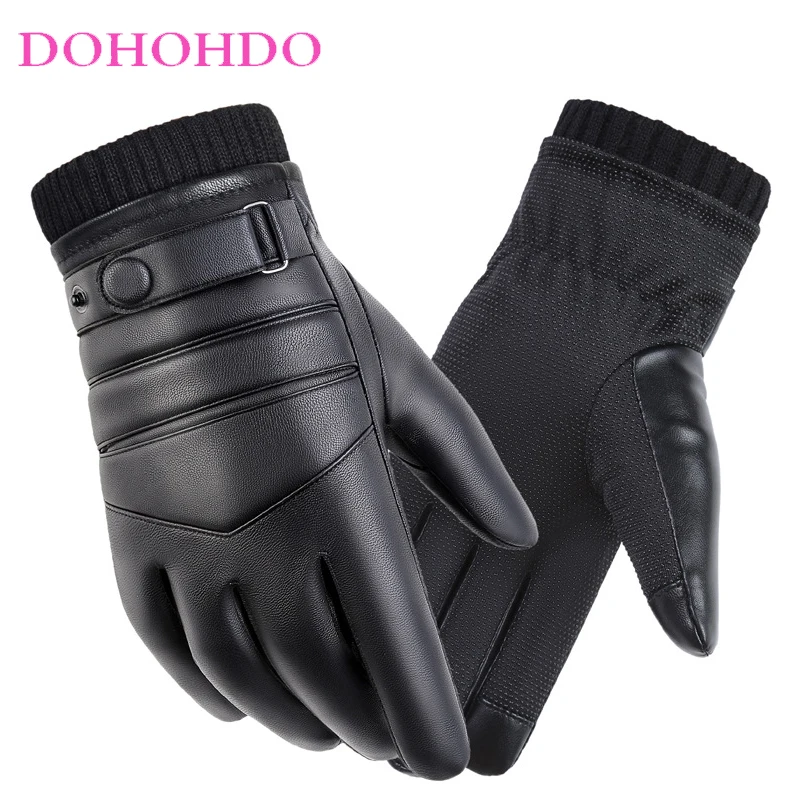 

Winter Men PU Washable Leather Mountaineering Outdoor Cycling Bike Motorcycle Big Cotton Touch Screen Gloves Guantes Para Motos