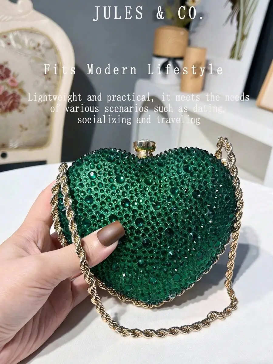 Heart Shaped Rhinestone Clutch Bag For Women Evening Party Wedding Prom