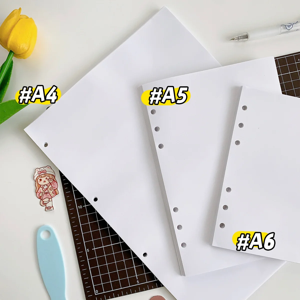 A4 A5 A6 흰색 이형지 루스 리프 보관 도서 Washi 테이프 마스킹 테이프 액세서리 용 40 매 스크랩북 DIY 도구