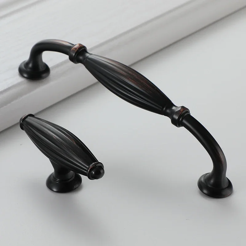 YM American Kitchen Black Bronze Cabinet Handles Solid Zinc Alloy Kitchen Cupboard Pulls Drawer Knobs Furniture Hardware