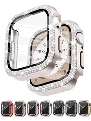 Bling Glass+Cover For Apple Watch Case 44mm 45 41mm 40mm 44 mm women Diamond bumper+Screen Protector iwatch series 7 9 8 5 6 SE