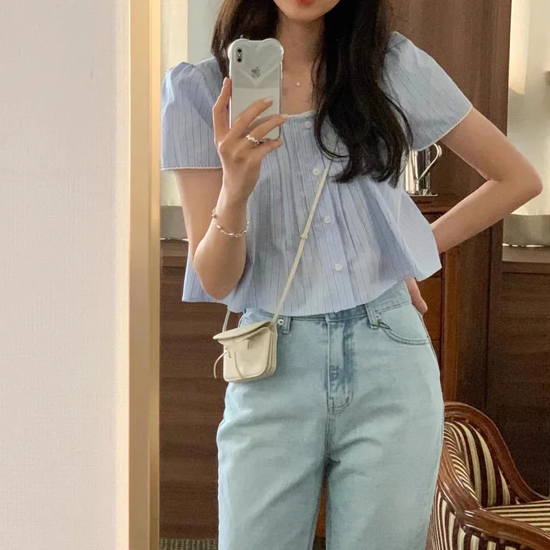 Ele ort Sve ample femmes irt Vintage Design Floral plissé Chic haut été nouveauté taille haute couleur Pure