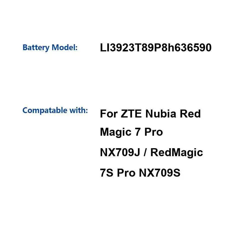 

Long-Lasting 5000Mah For Zte Nubia Red Magic 7 7S Pro NX709J NX709S High Capacity Li3923t89p8h636590 Mobile Phone Battery